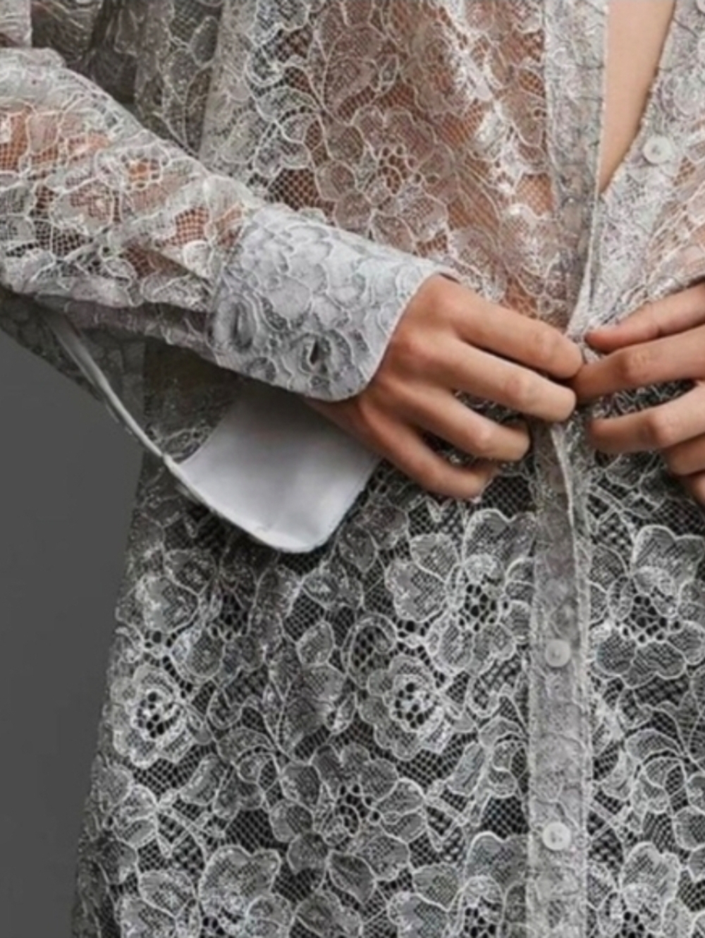 Anthropologie Indie Sleaze Festival Sheer Lace Button-Front Blouse Silver